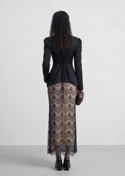 Eline High Neck Top & Lace Skirt Two Piece Set