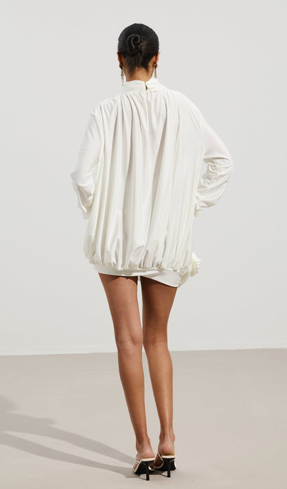 Flower Cut Out Mesh Ruched Mini Dress