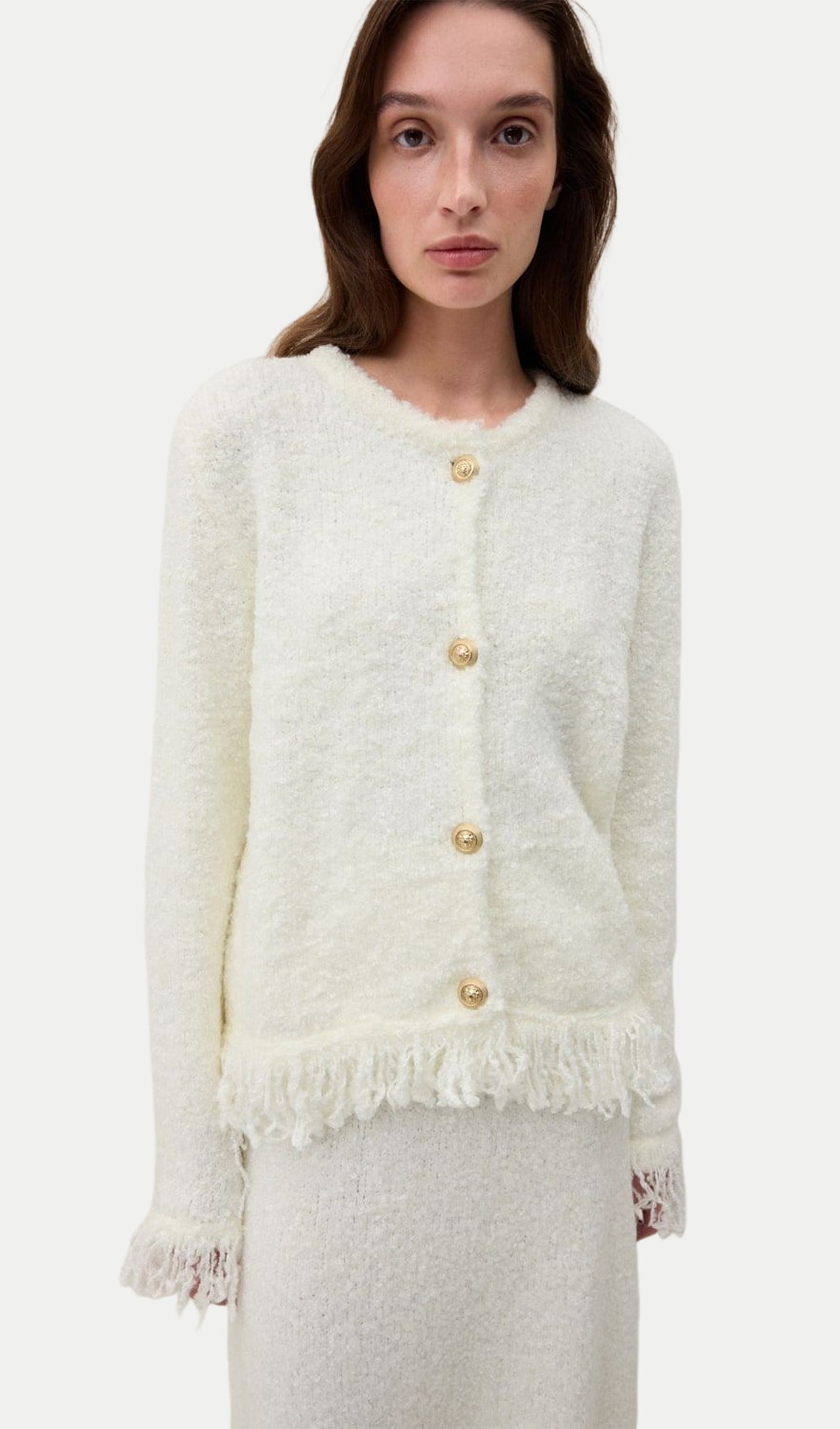 Boucle Top &  Maxi Skirt Set With Fringe