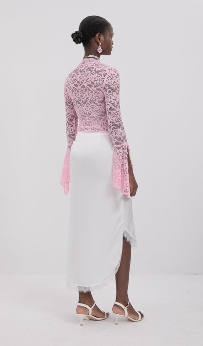 Trendy Pink V-Neck Lce Top