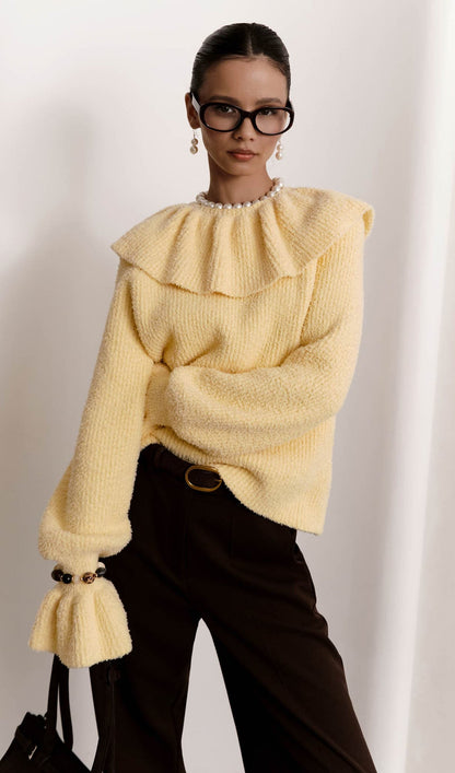 Sweater With Flounces In Yellow