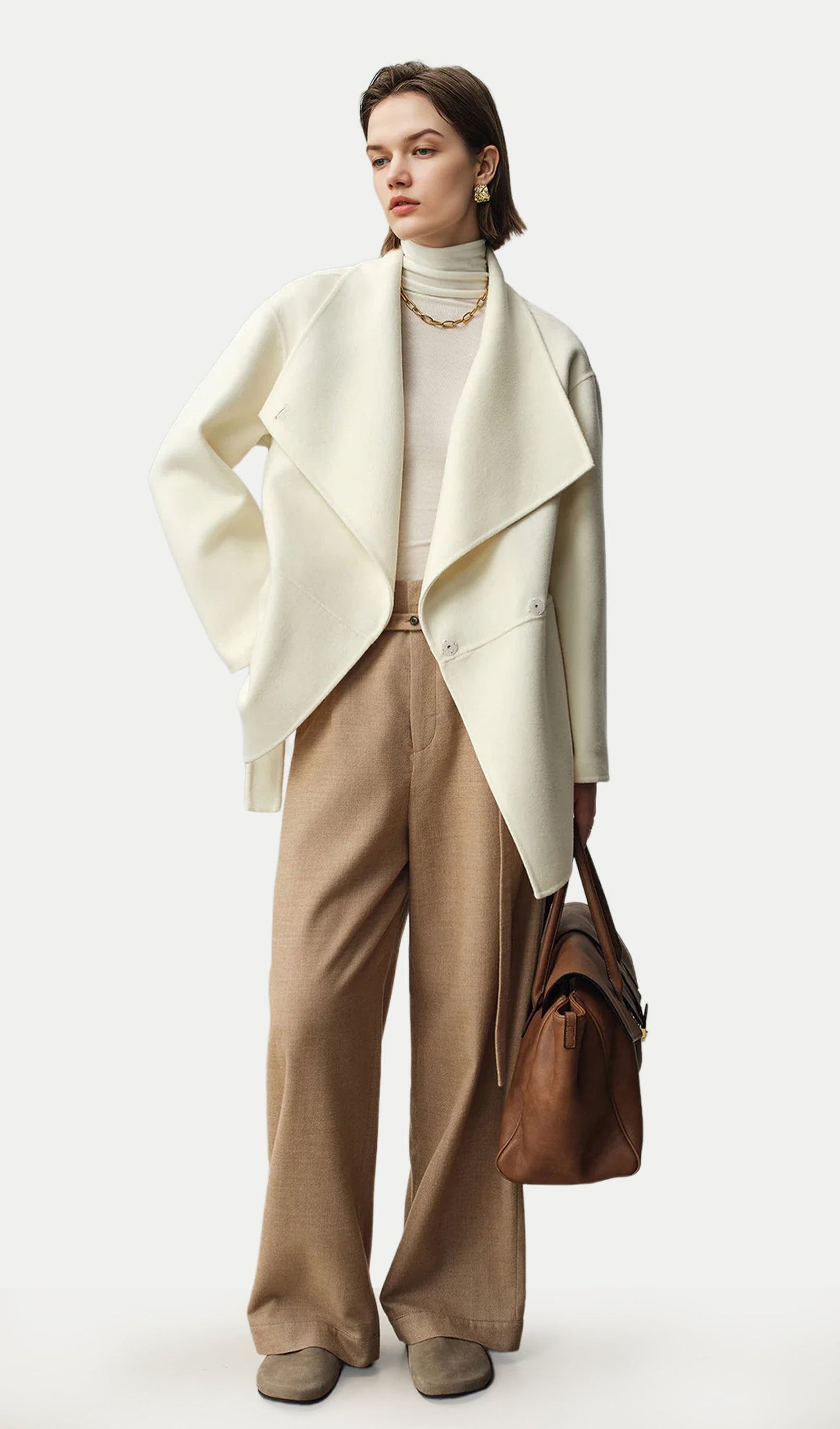 Asymmetrical Woo Cashmere Belted Coat