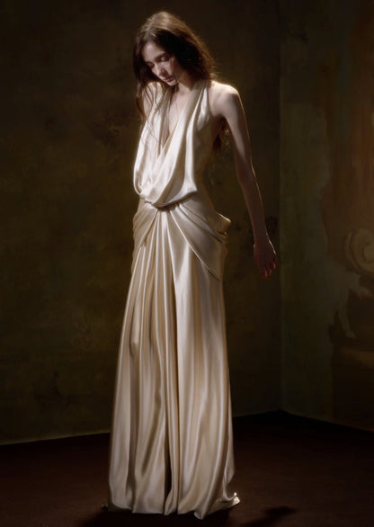 Atlimy Halter Satin Maxi Dress