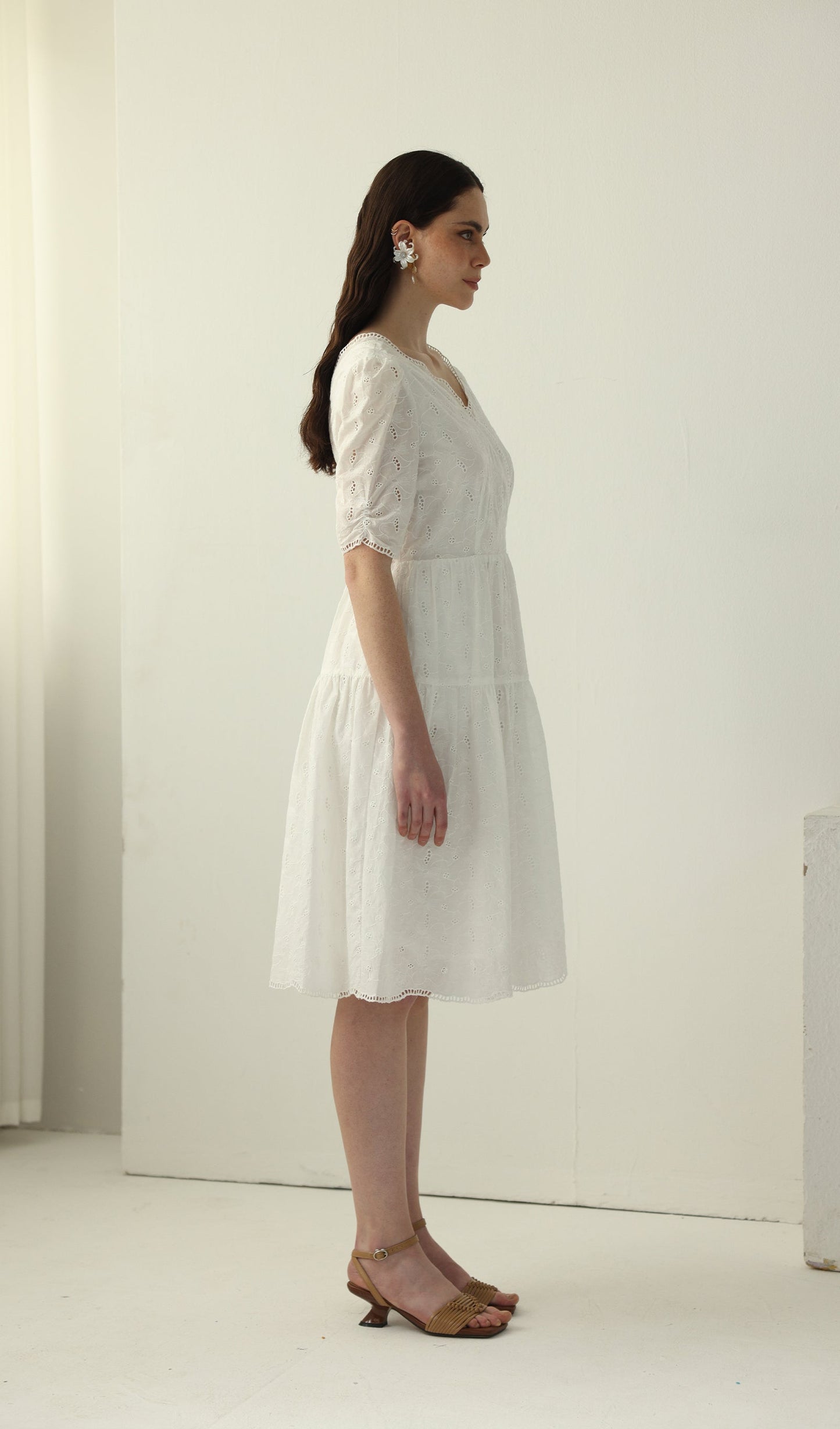V Neck Midi Dress In White