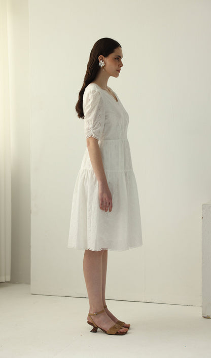 V Neck Midi Dress In White