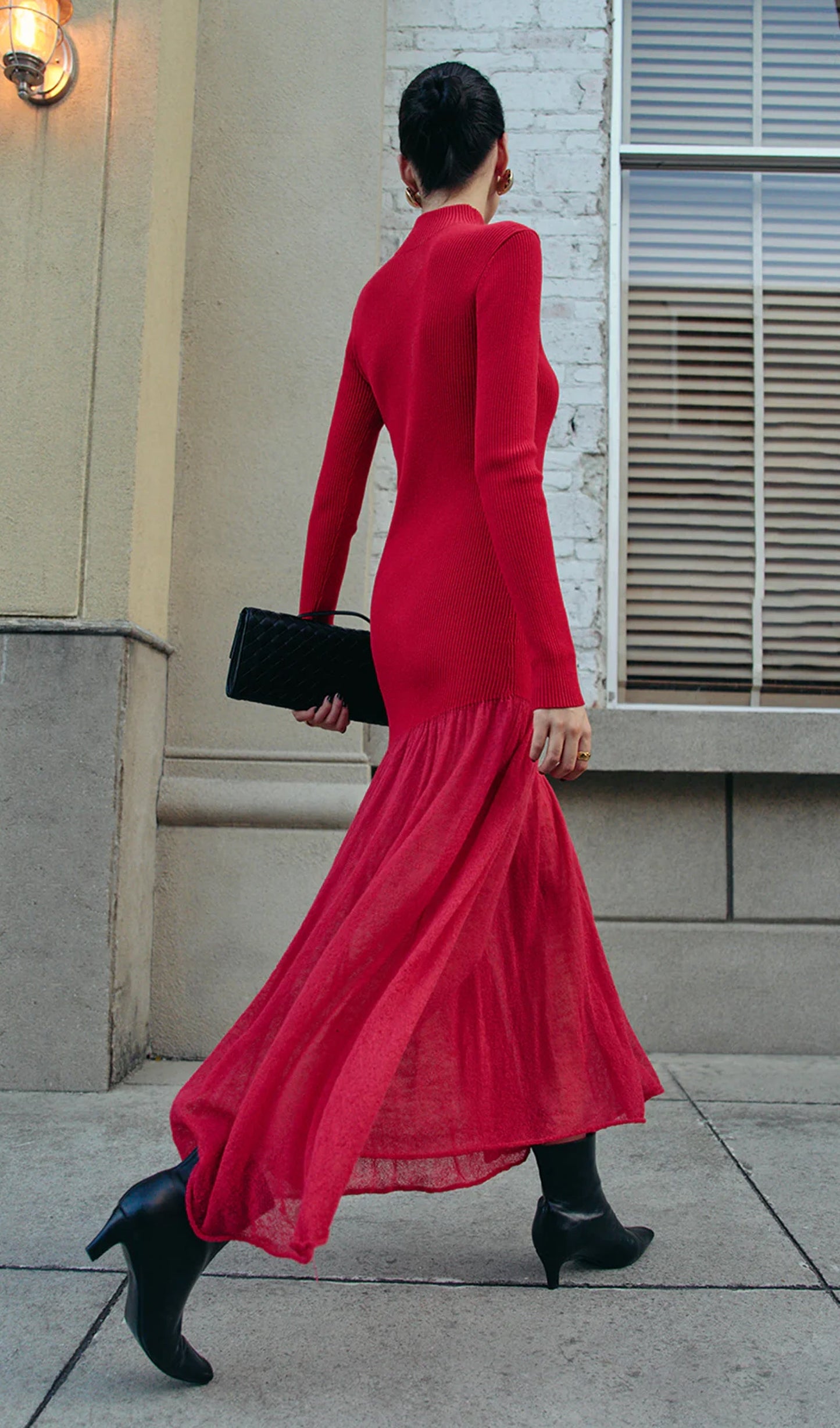 Mock Neck Pleated Panel Sweater Dress