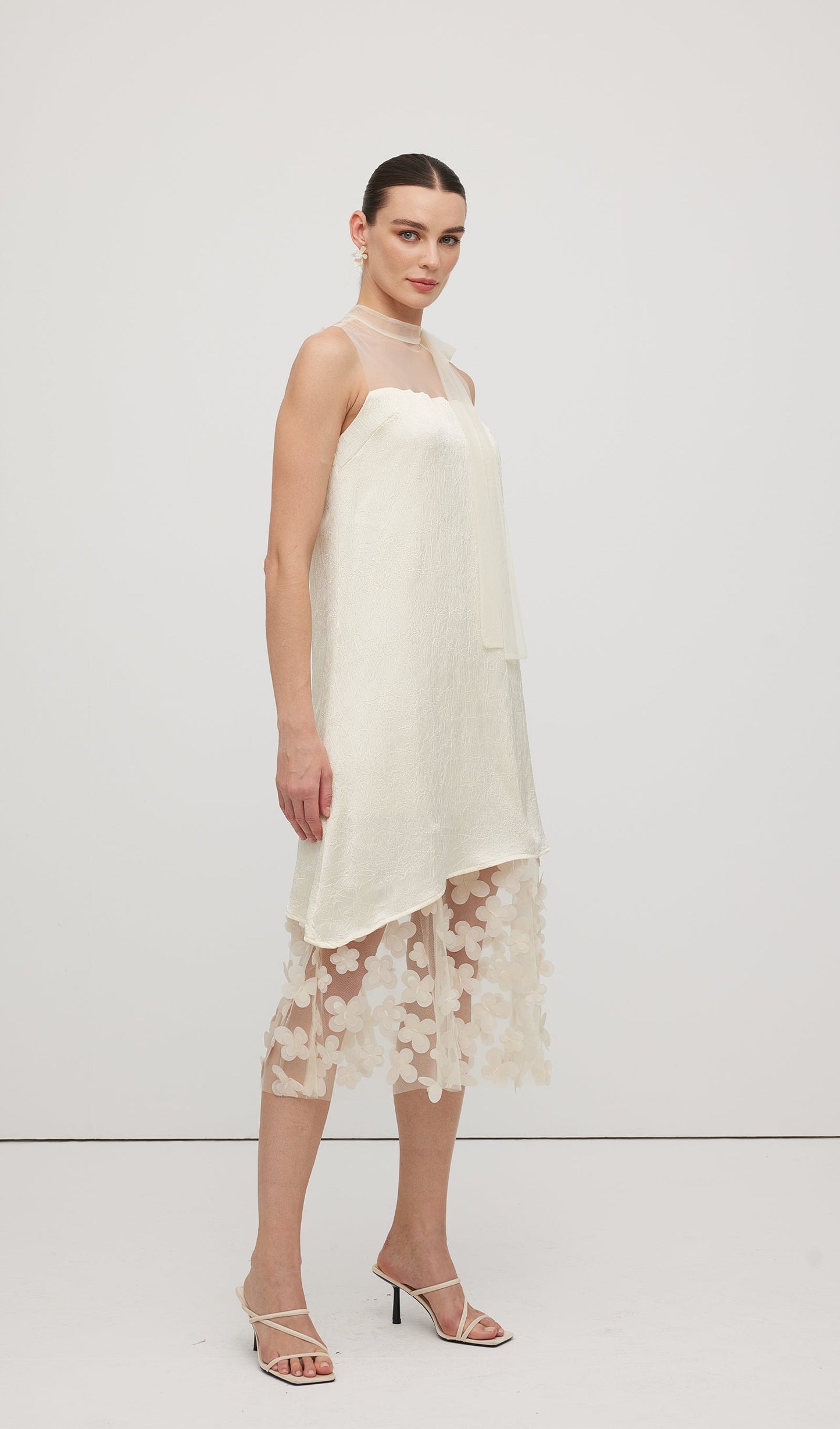 Solid Mesh Stitching Sleeveless Midi Dress