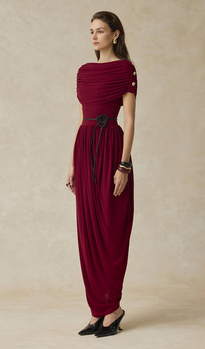 Solid Cocoon Gathering Maxi Dress