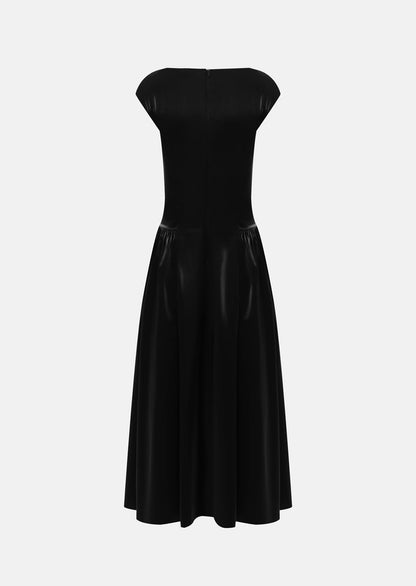 Shiny Midi Dress With Gathered Skirt