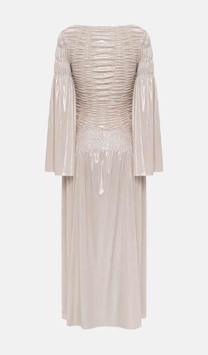 Metallic Elasticated Gathers Maxi Dress In Solid