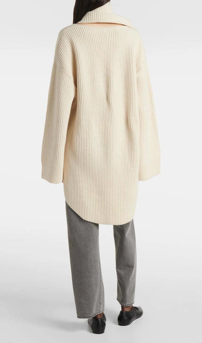 Ribbed-Knit Wool Scarf Sweater In Apricot