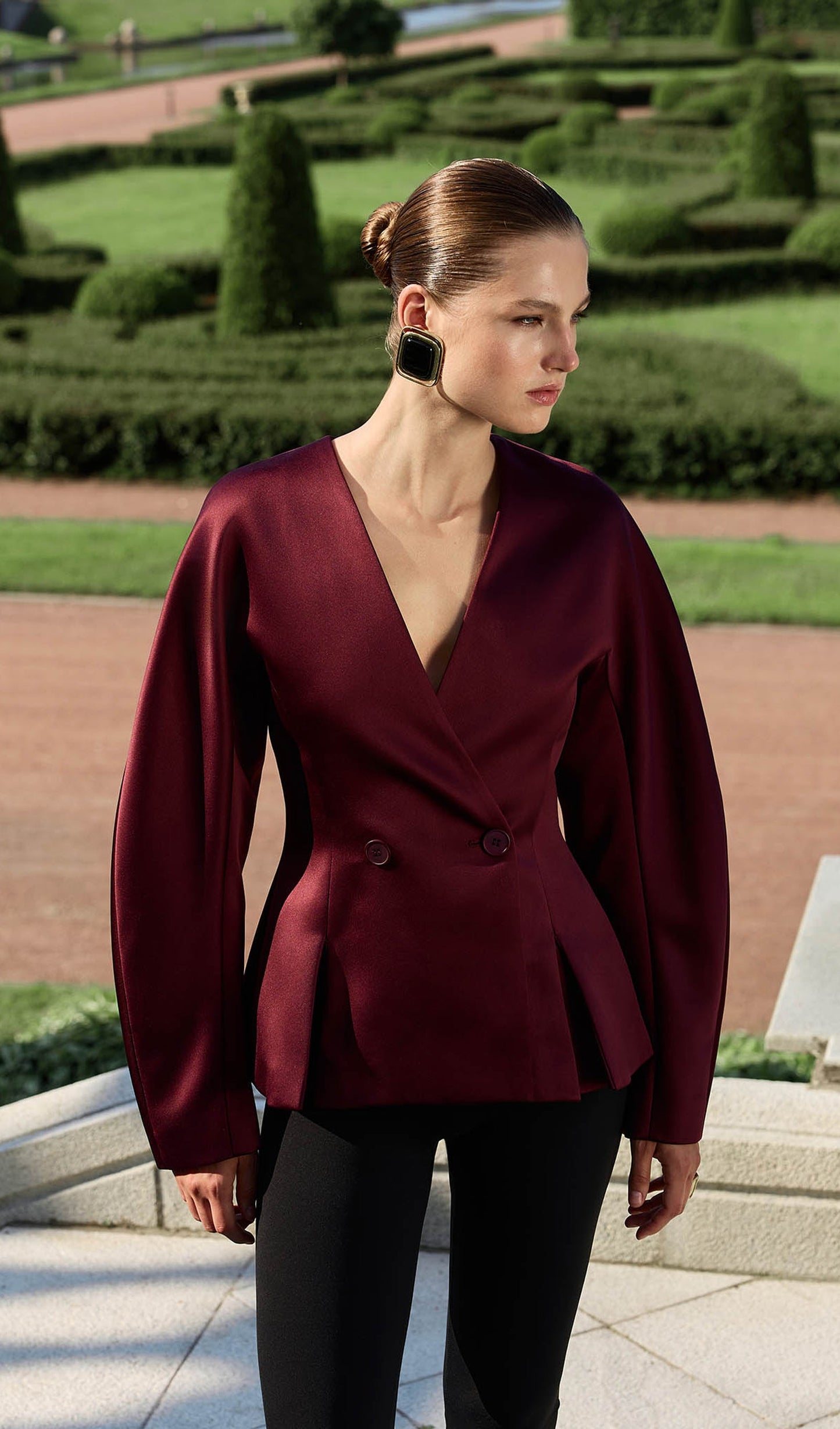 Jacket With Voluminous Sleeves And Waist Pleats
