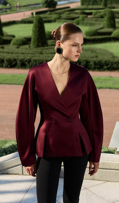 Jacket With Voluminous Sleeves And Waist Pleats