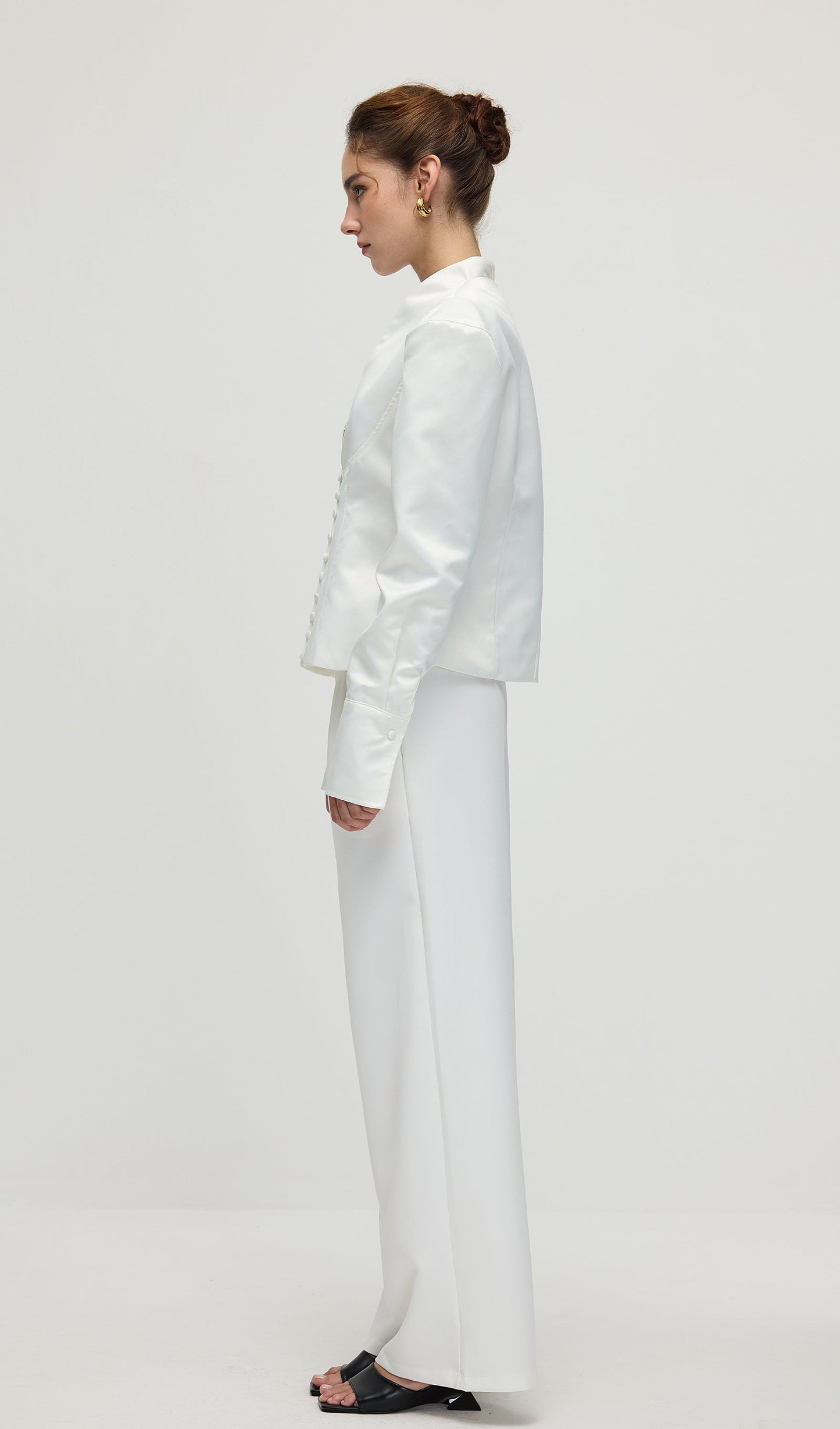 Solid Deep V Wide Shoulder Coat