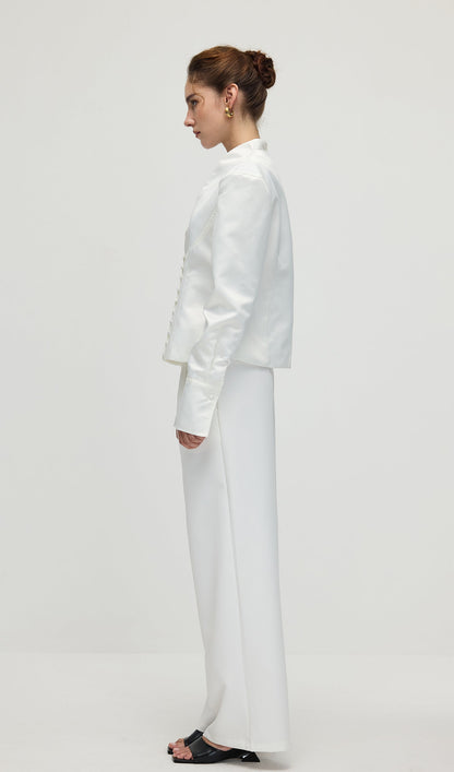 Solid Deep V Wide Shoulder Coat
