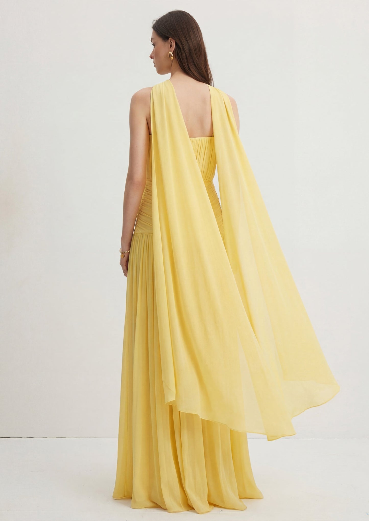 Strapless Pleated Prom Dress With Long Scarf