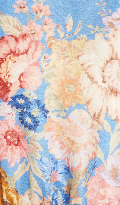 Belted Floral Print Linen Mini Dress