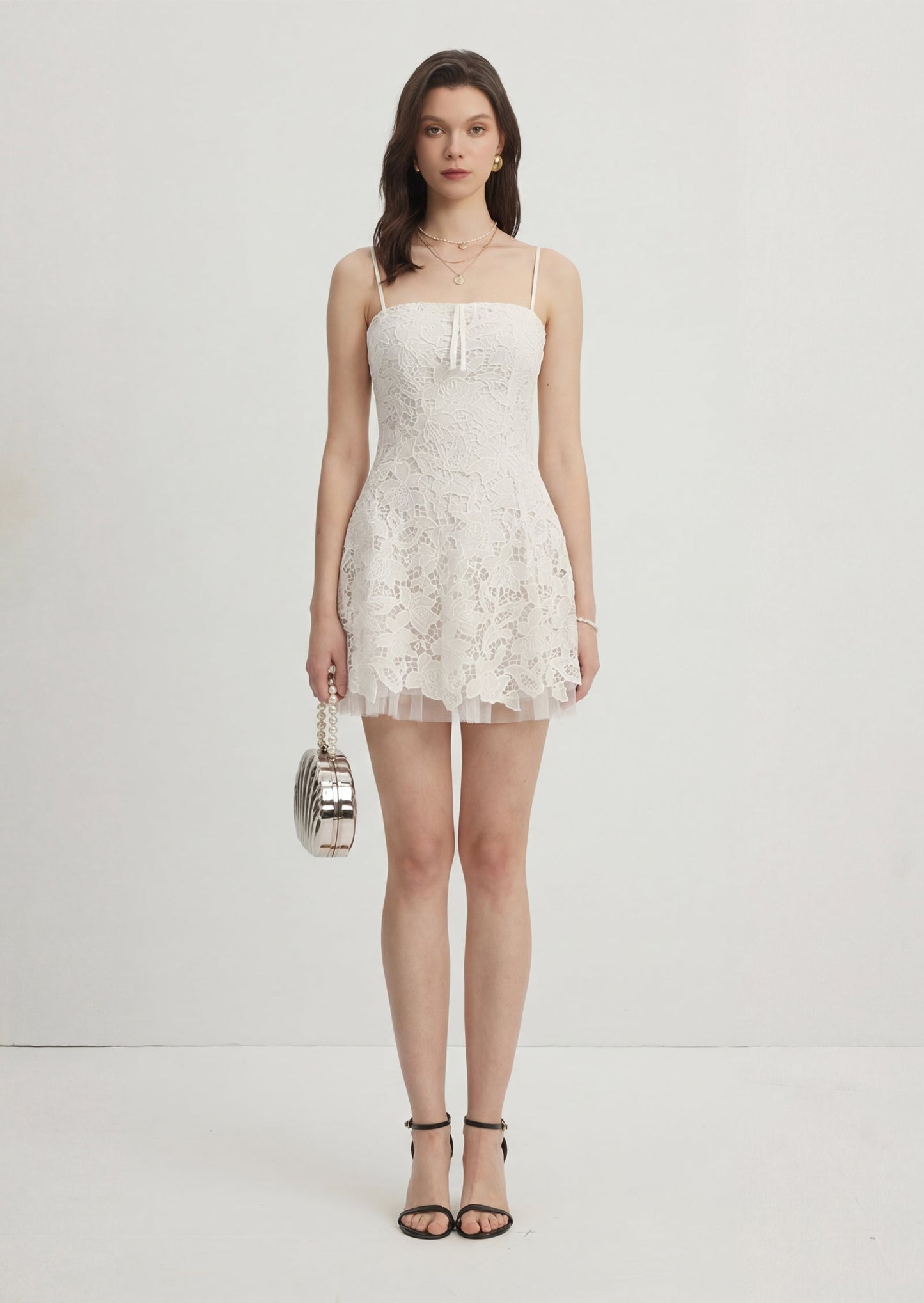Sleeveless Lace Mini Dress In White