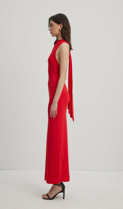 Asymmetrical Scuba Jersey Maxi Dress Ruby