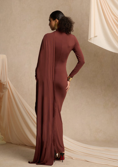 Asymmetrical Draped Cape Maxi Dress