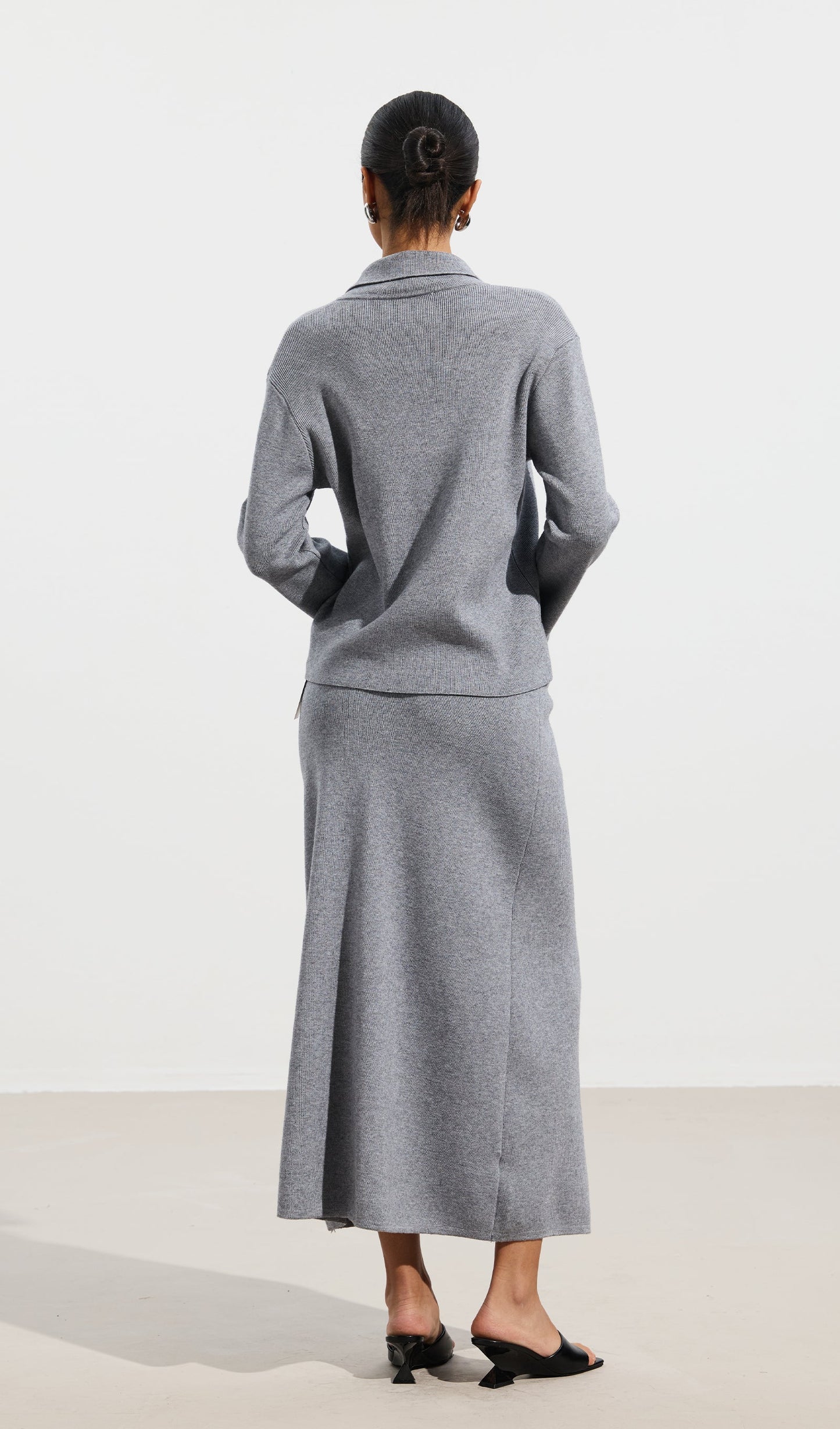 Oversized Collar Knit Top & Midi Skirt Set