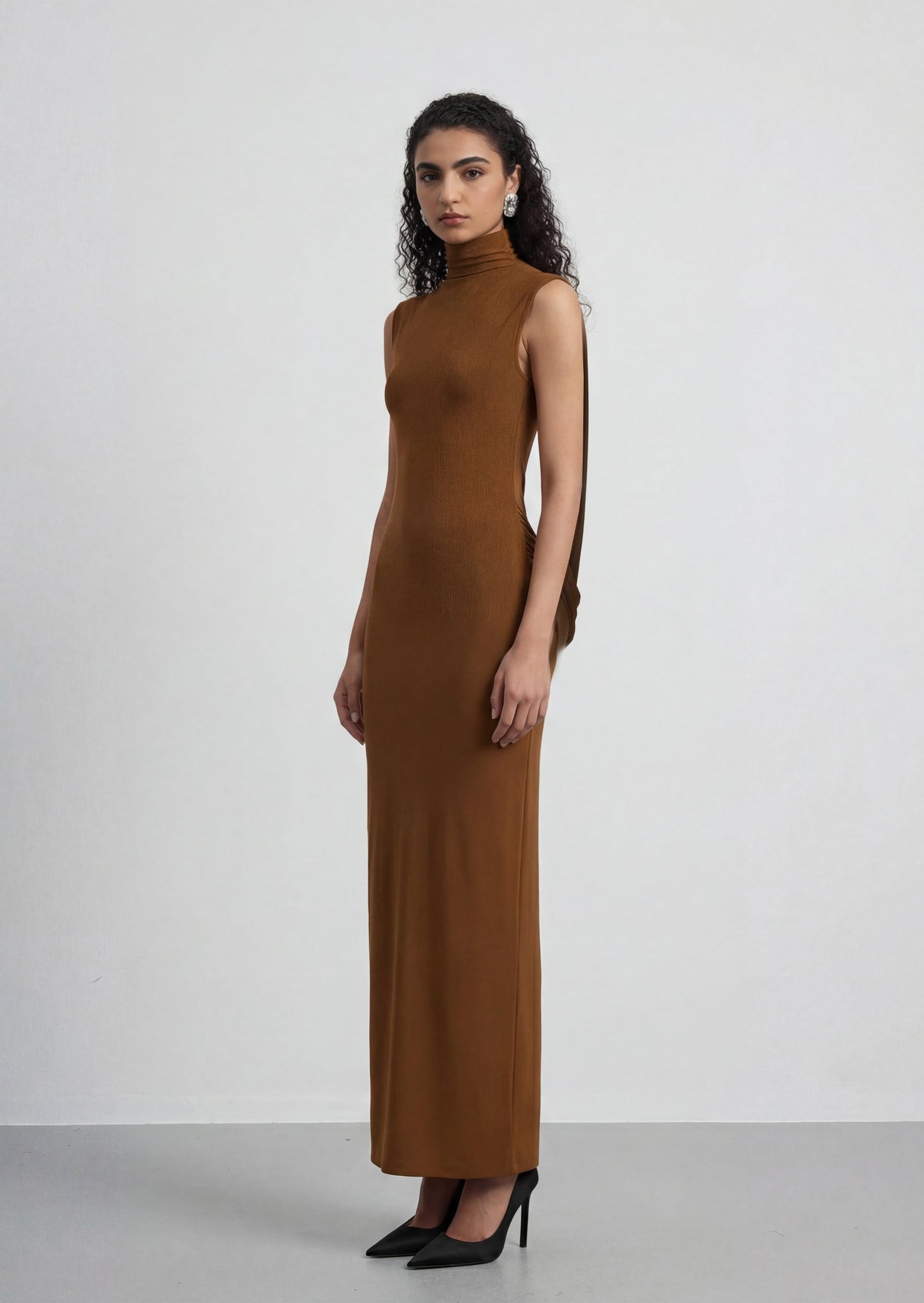 High Neck Long Draped Dress