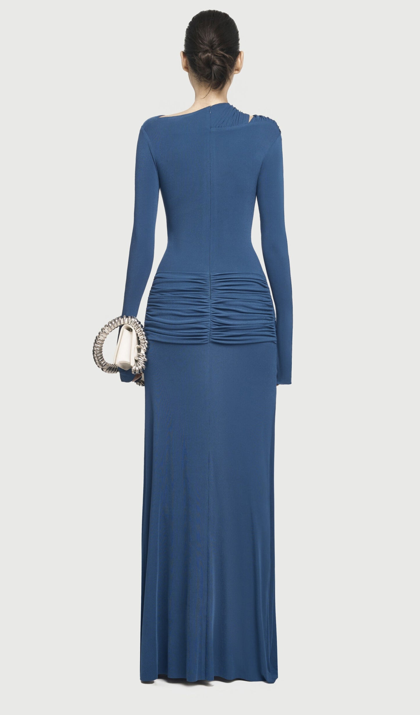 Asymmetrical Drapes Cut Out Maxi Dress In Navy