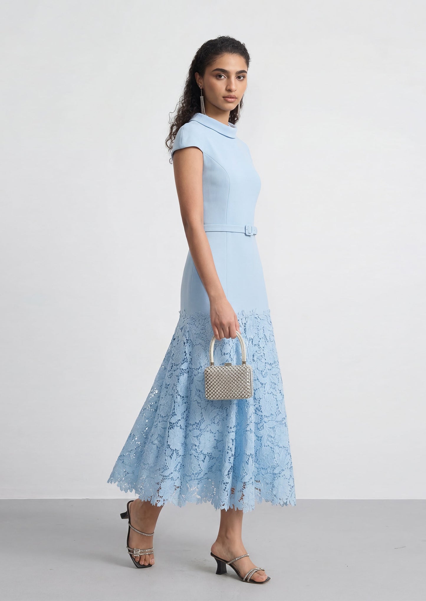 Denny Crepe Lace Midi Dress In Blue