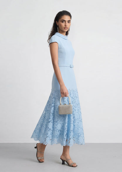 Denny Crepe Lace Midi Dress In Blue