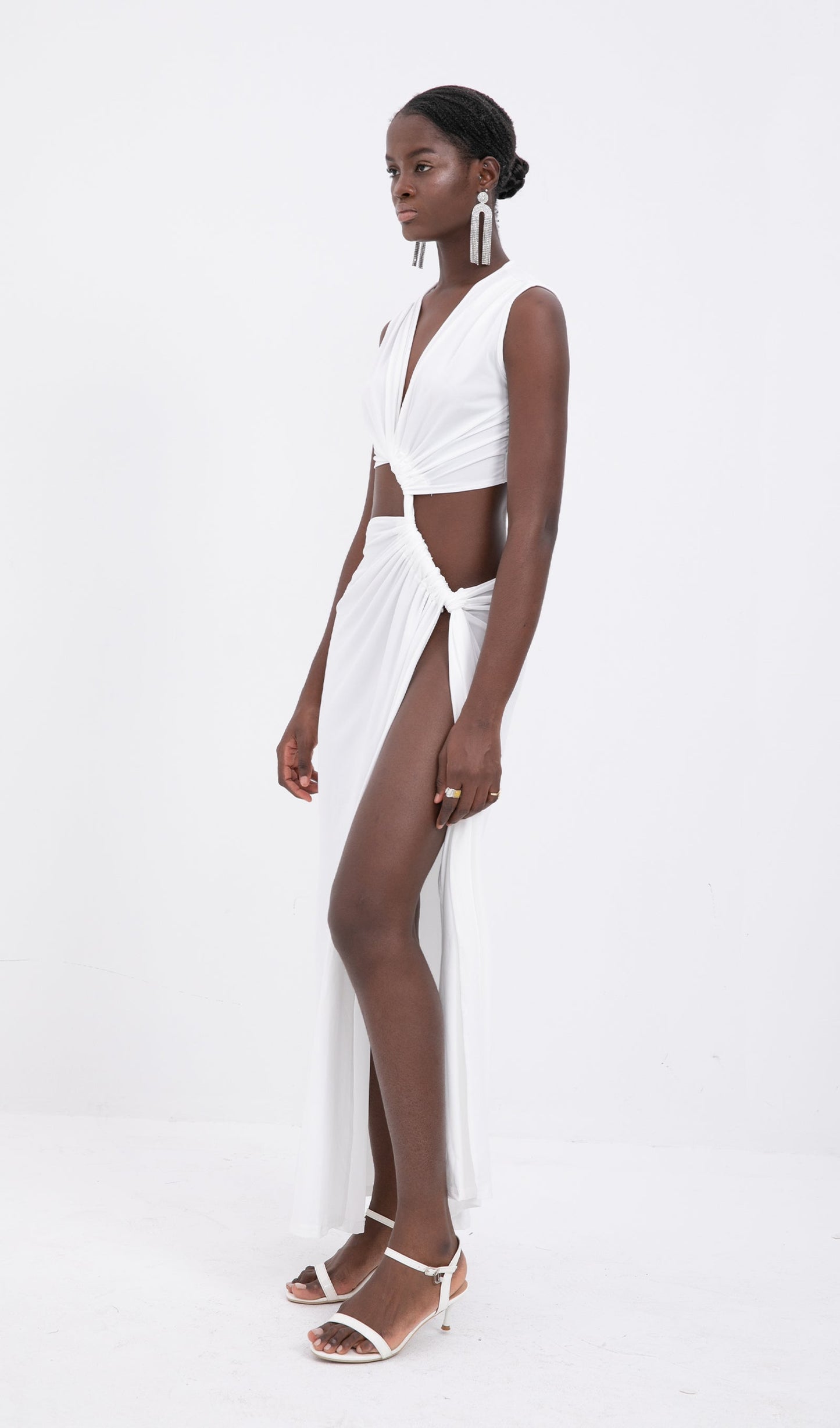 Trendy One-Shoulder Cut-Out Maxi Dress-White