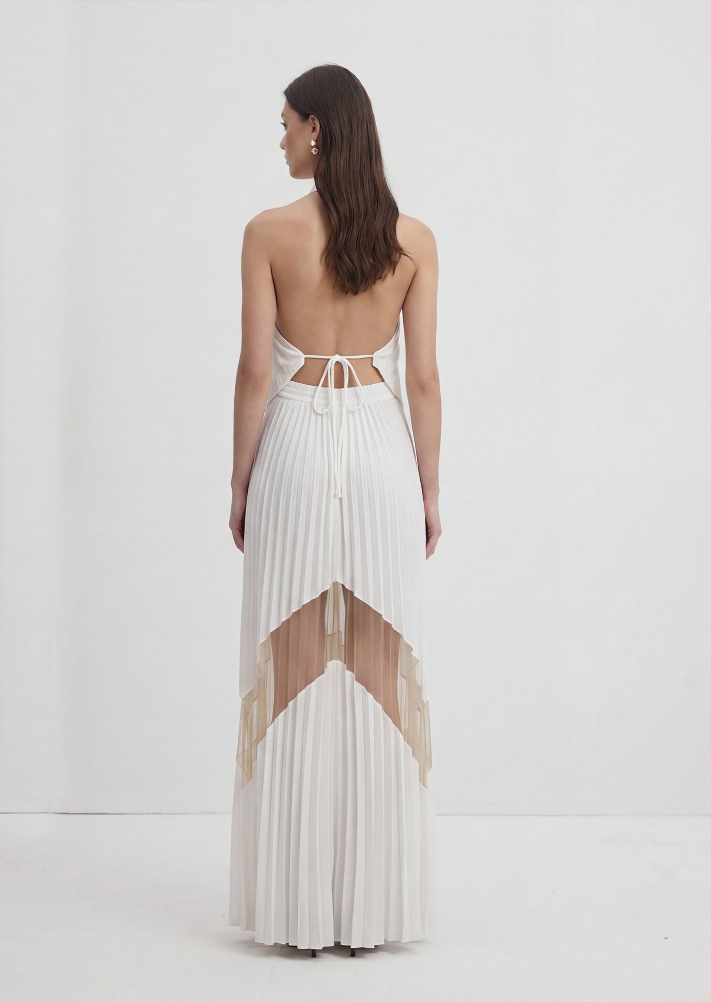Halter Neck Pleated Top & Pleated Skirt Set