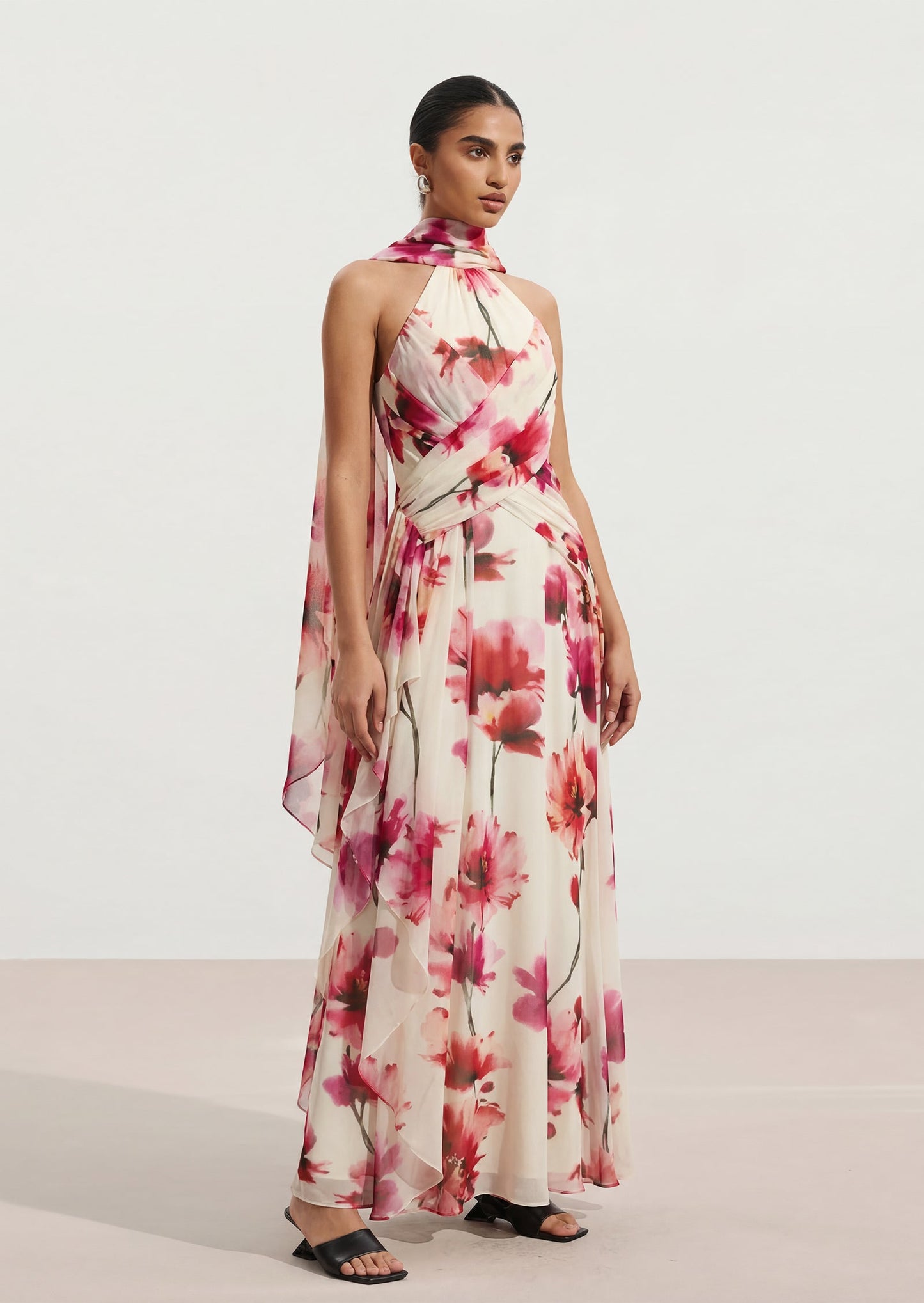 Millen Crinkle Cross Front Georgette Maxi Dress In Floral
