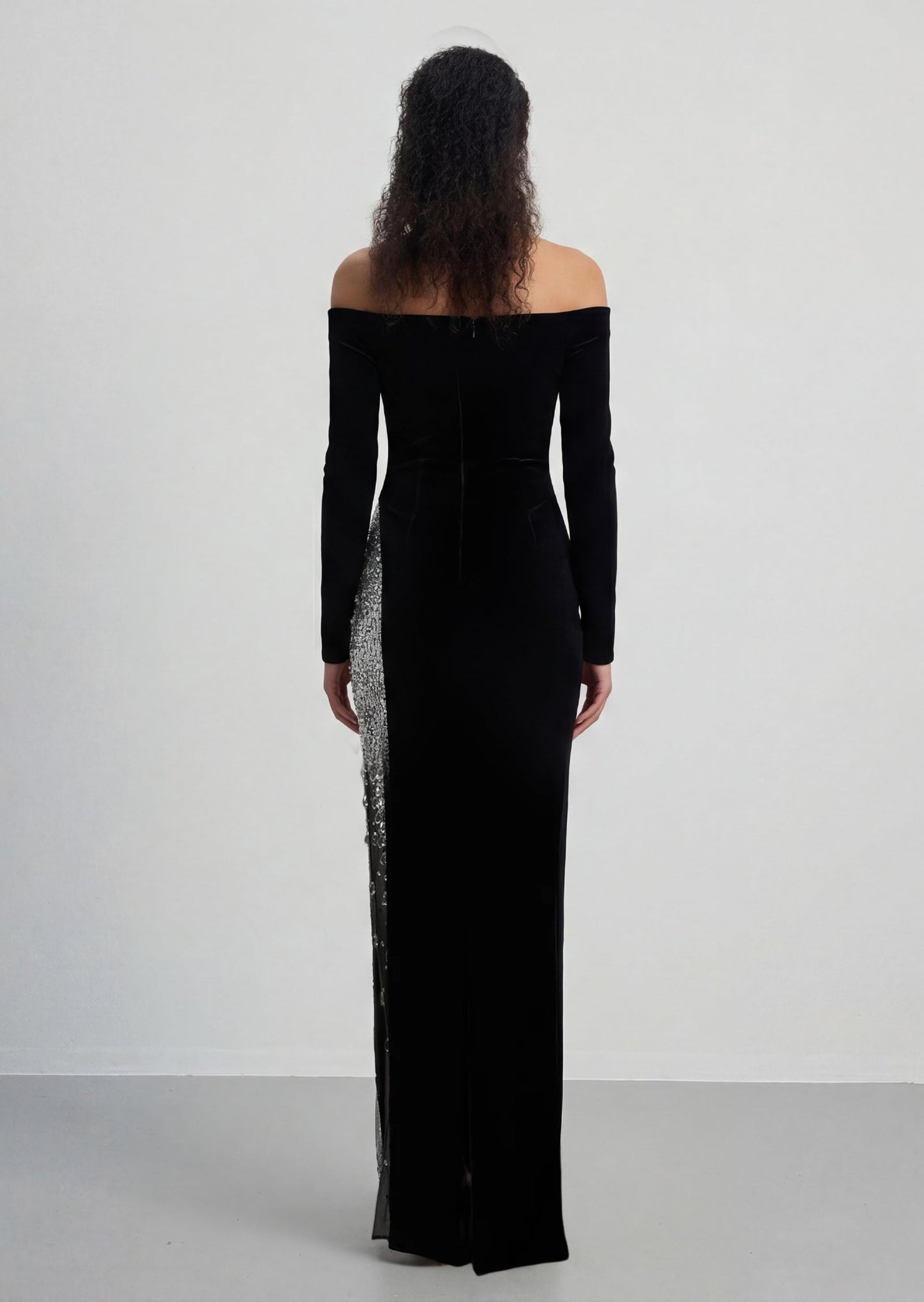 Jean Off Shoulder Velvet Maxi Dress In Black