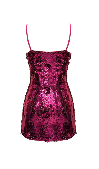 Flower Sequin Mini Dress In Red