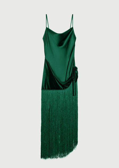 Tassel Satin Patchwork Maxi Dress