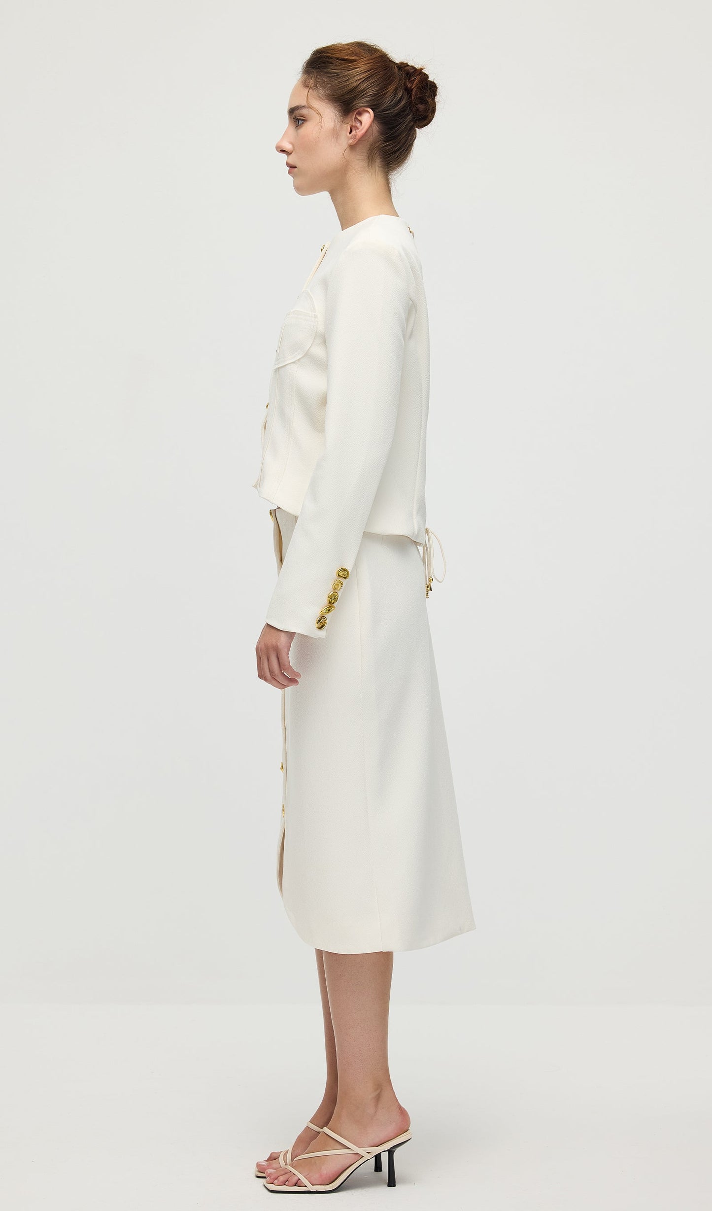 Long Sleeved Back Tie Two-Piece Set In White