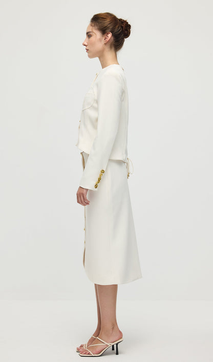Long Sleeved Back Tie Two-Piece Set In White