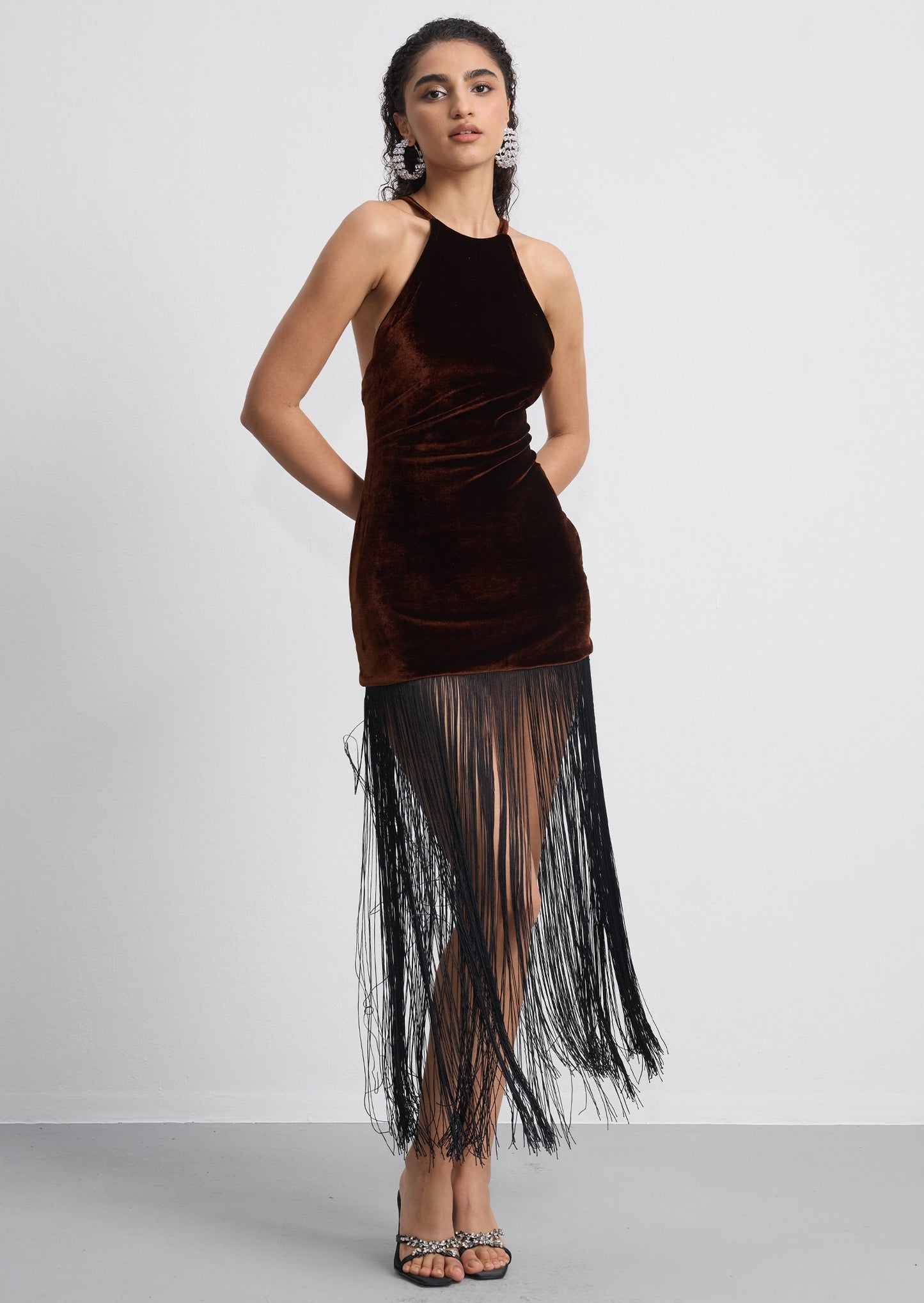 Velvet Fringed Midi Dress