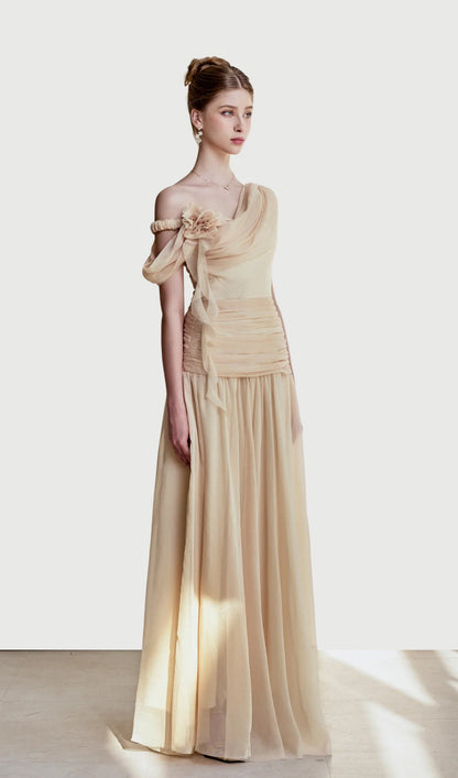 Asymmetric Draped One Shoulder Maxi Dress