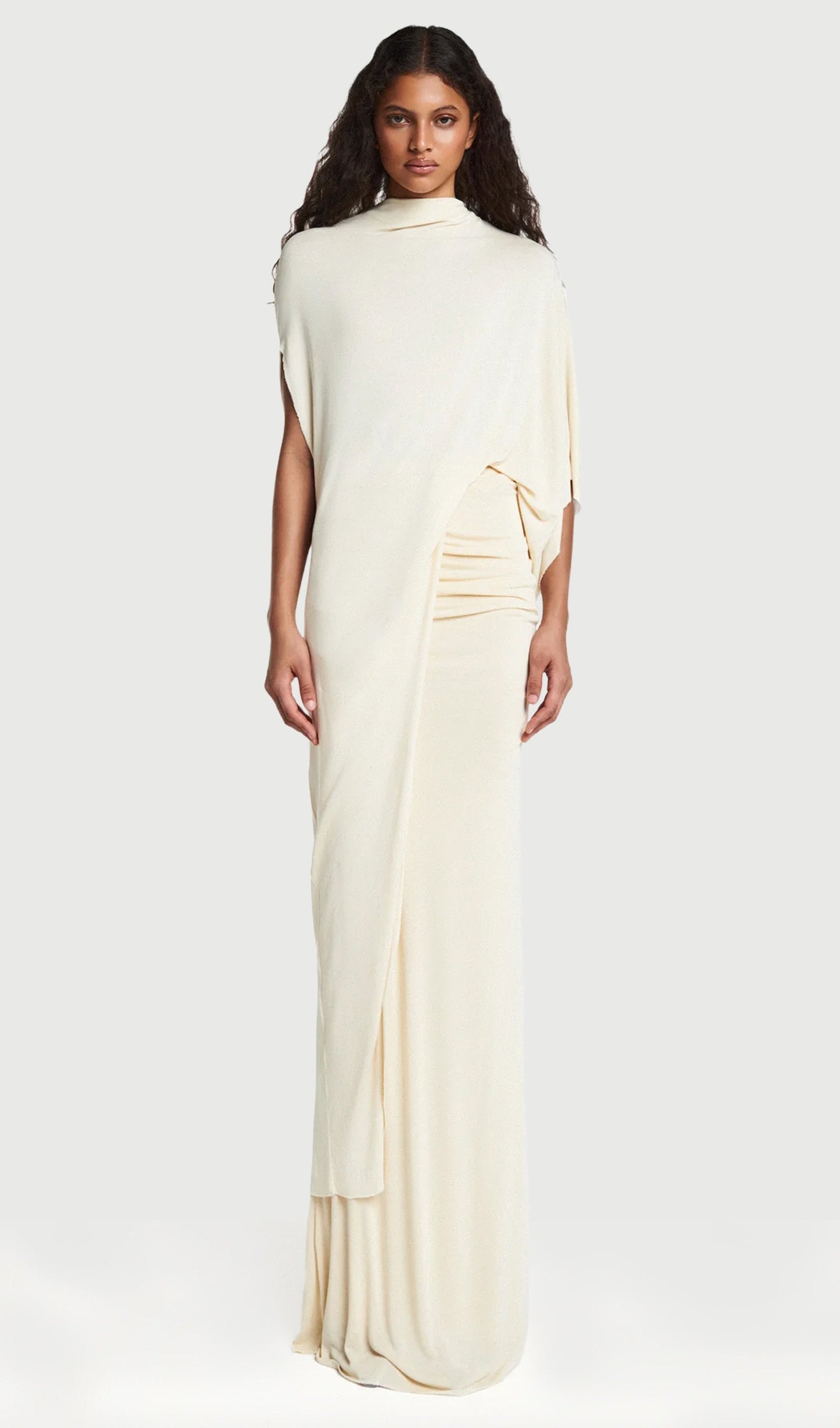 Asymmetrical Blouse & Maxi Skirt With Draped Set