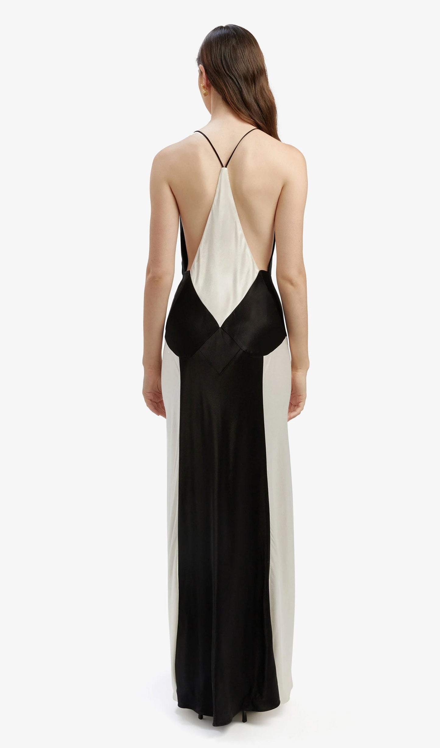 Sleeveless Contrast Maxi Dress In Black Ivory