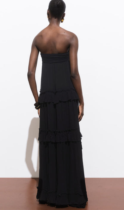 Strapless Layered Maxi Dress In Black