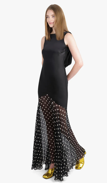 Contrast Polka Dot Mermaid Maxi Backless Dress
