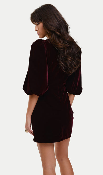 Velvet Puff Sleeve Mini Dress
