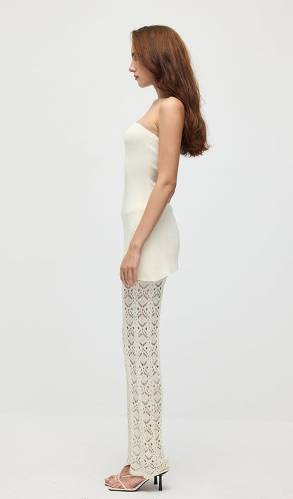 Bandage Knit Top & Crochet Knit Pants In Ivory