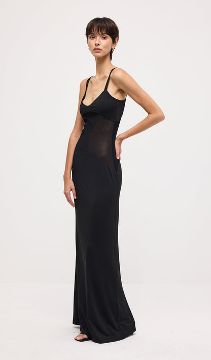 Solid Sheer Knit Curve Maxi Dress In Black