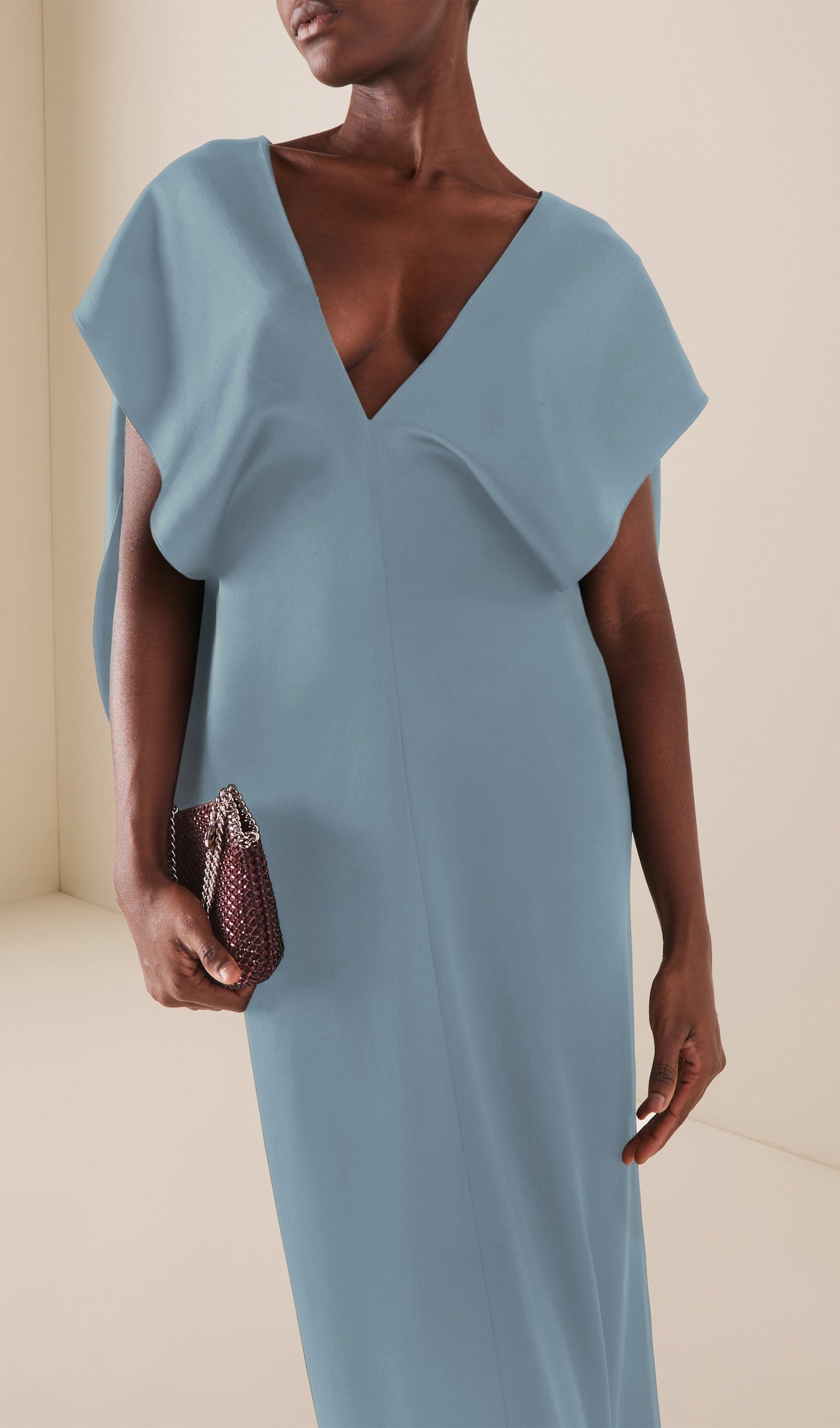 Satin V Neck Open Back Gown