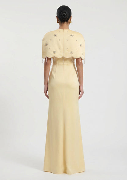 Cape Crêpe Maxi Dress In Yellow