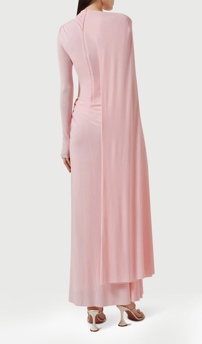 Jersey Cape-sleeve Maxi Dress In Pink