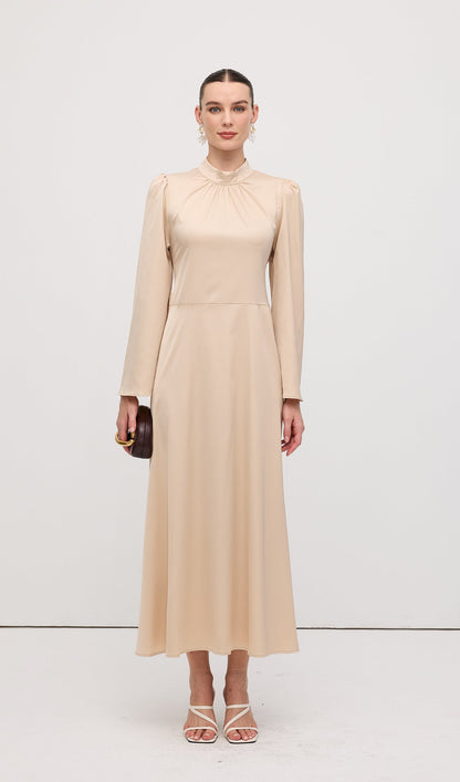 Solid Satin Long Sleeve Maxi Dress